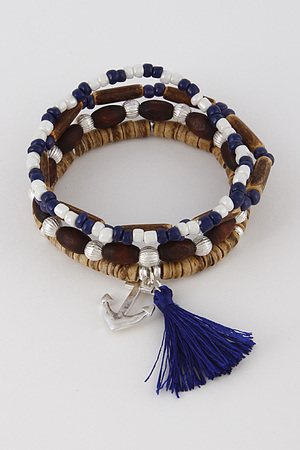 Multi Bead Bracelet With Anchor And Tassel 6FCB7